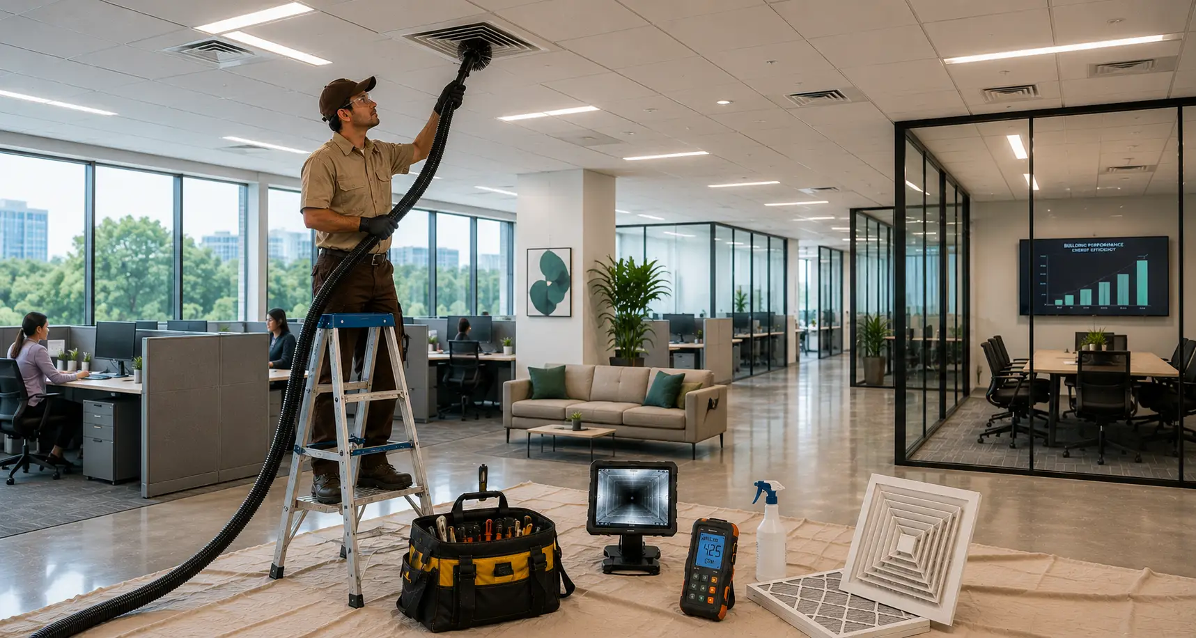 Professional air vent cleaning technician improving indoor air quality in Richmond TX