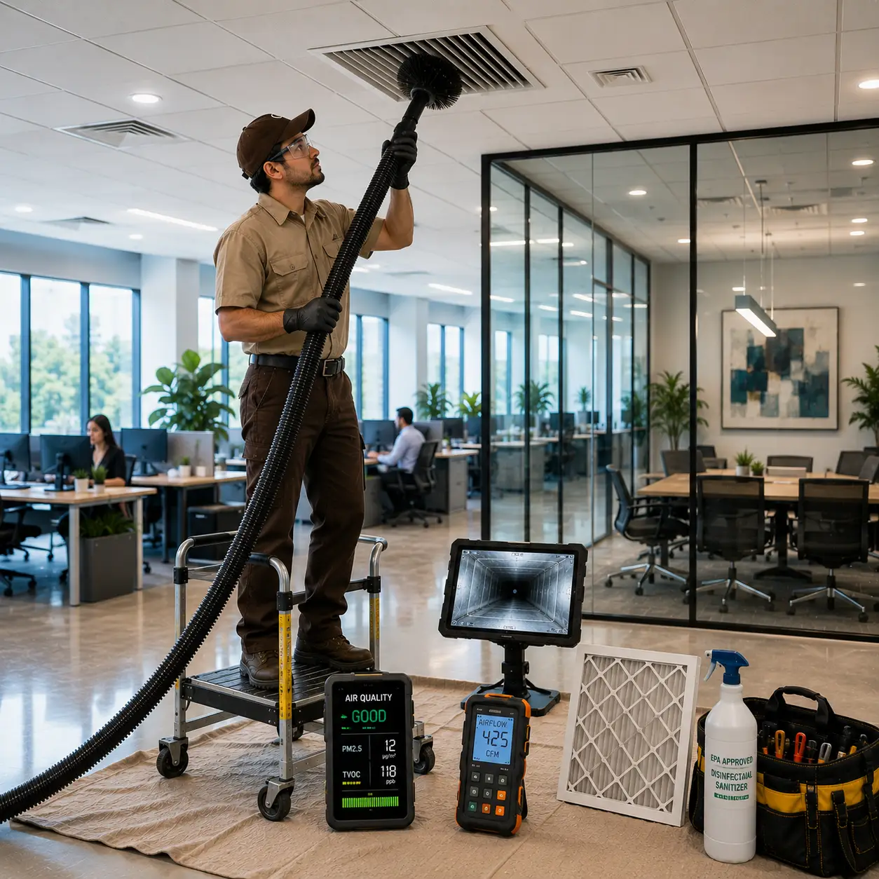 Air vent cleaning improving indoor air quality in Richmond TX workspace