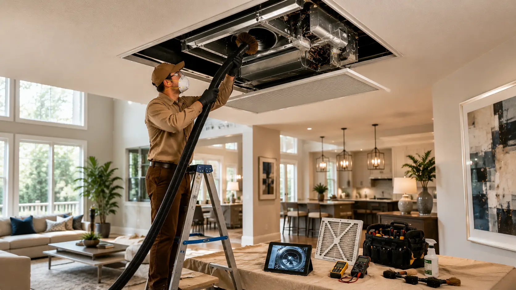 Professional furnace cleaning technician improving heating system safety in Richmond TX